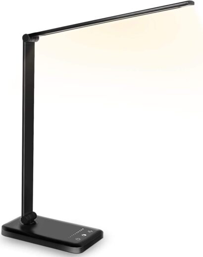 SLATOR Desk lamp,Eye-caring Aluminium Dimmable Bedside lamp with USB Charging Port, 5 Light Modes x 10 Brightness Levels,Touch Control, for Home,Office,Bedroom,Reading,Work,Study, 5V, 1.2A