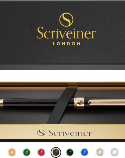 Black Lacquer Ballpoint Pen - Stunning Luxury Pen with 24K Gold Finish, Schmidt Black Refill, Best Ball Pen Gift Set for Men & Women, Professional Executive Office, Nice Fancy Designer Pens